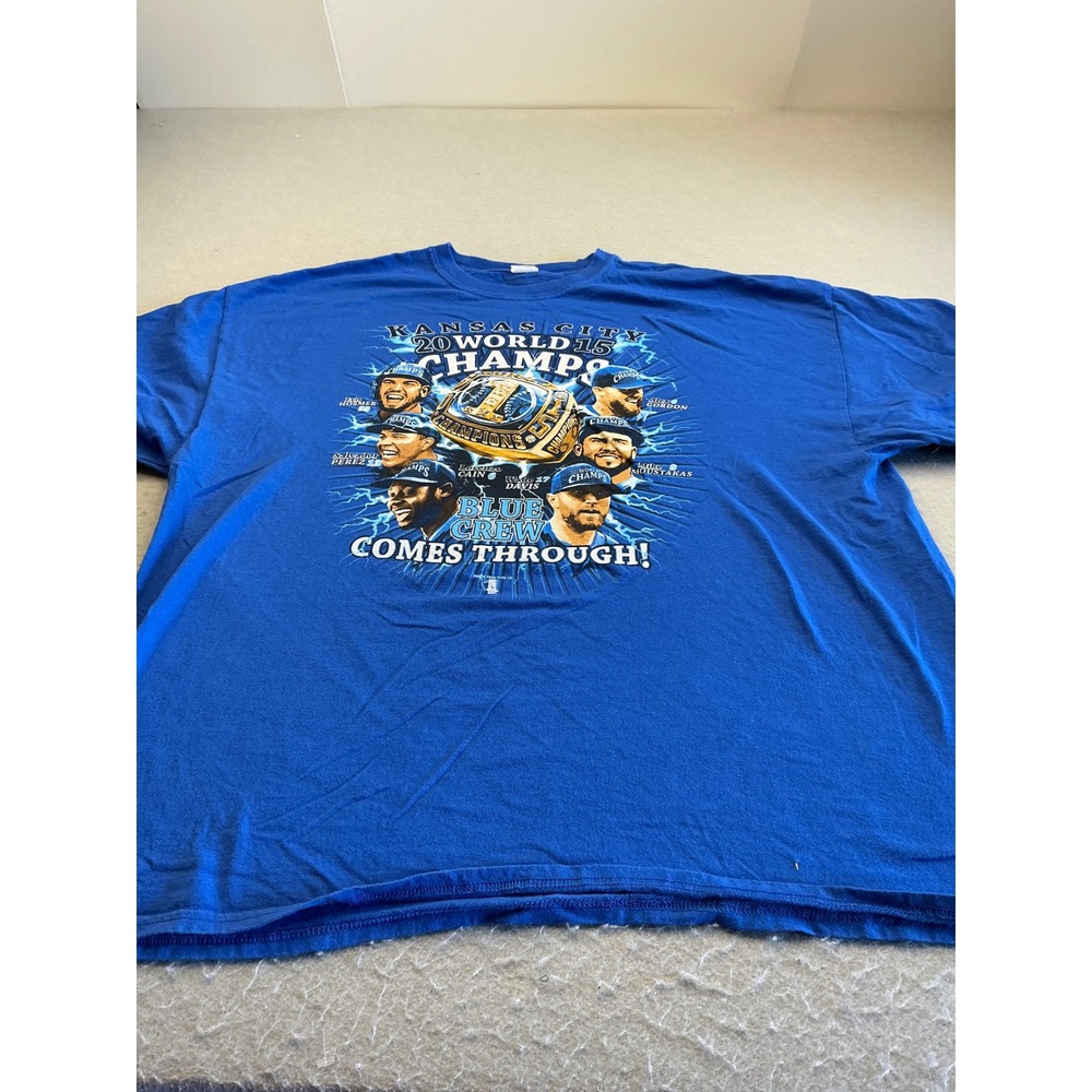 Gildan Kansas City 2015 World Series Champion T-Shirt Blue Crew 2XL MLB Fan Gear